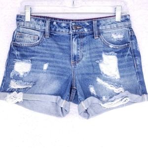 CELLO Destroyed Rolled Cuff Jean Shorts Womens Size XS High Rise Denim Pants